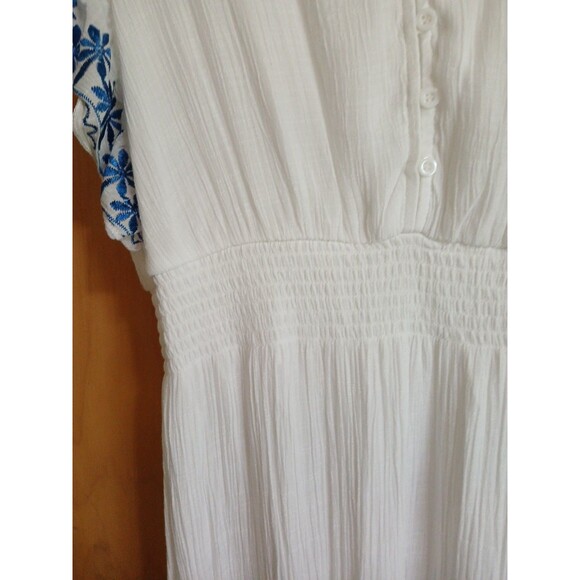 Kings Road White Sleeveless Dress Blue Embroidered Trim Lined Elastic/ Button LG - Picture 5 of 16
